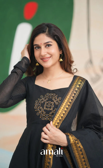 Black Kolam Cotton Anarkali Anarkalis