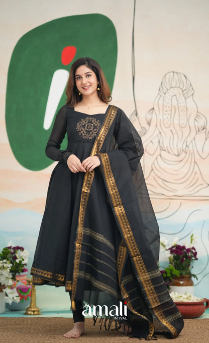 Black Kolam Cotton Anarkali Anarkalis