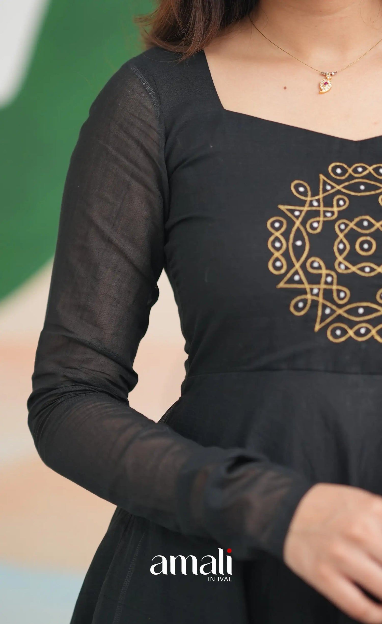 Black Kolam Cotton Anarkali Anarkalis