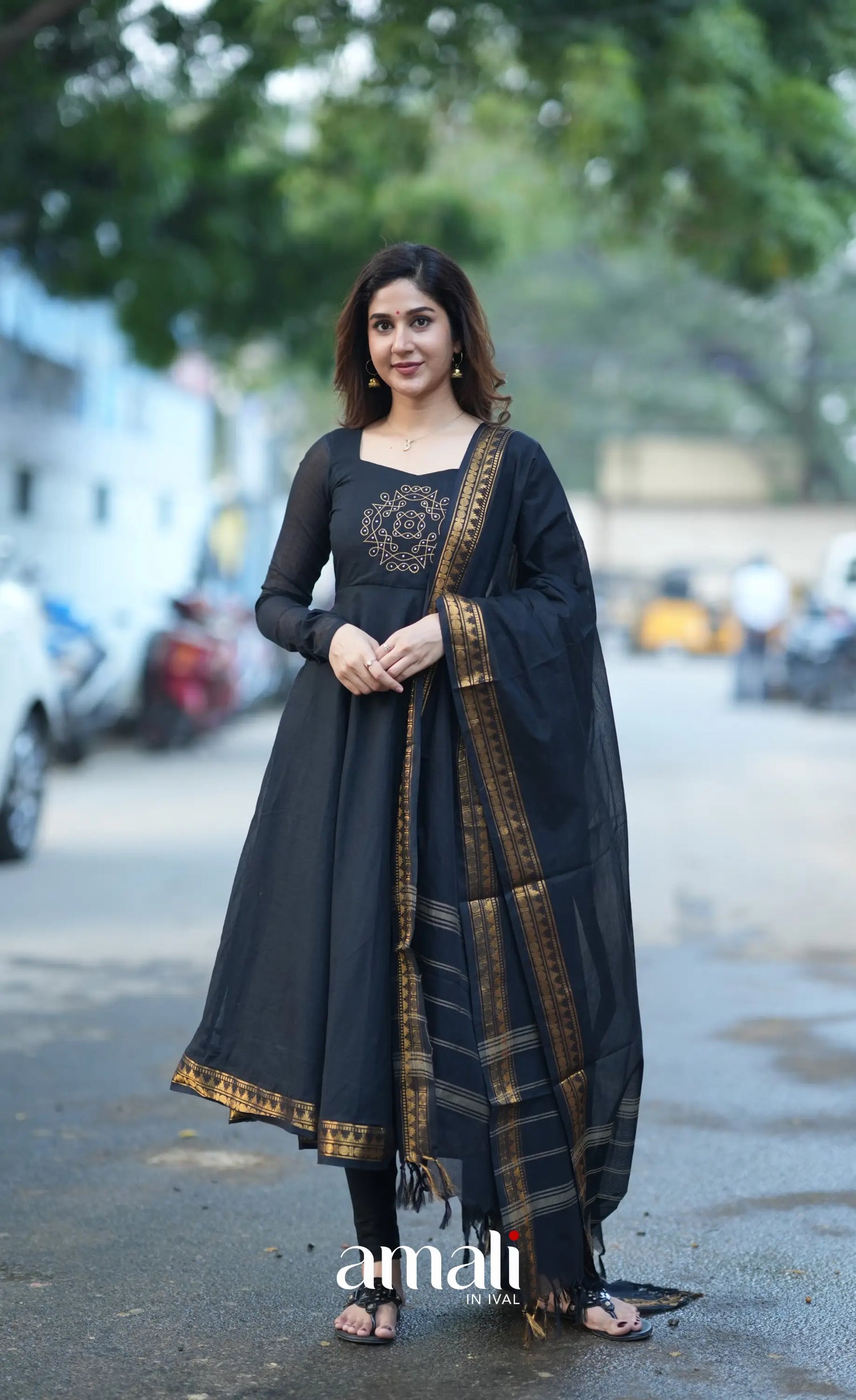 Black Kolam Cotton Anarkali Anarkalis
