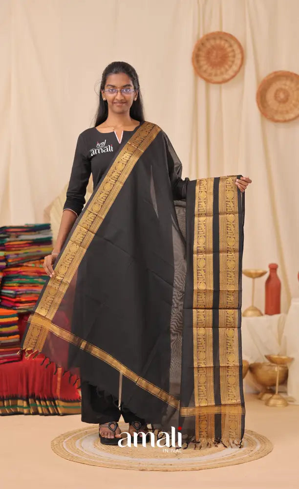 Black With Gold Chettinad Cotton Dupatta salwar