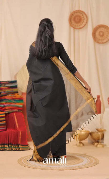 Black With Gold Chettinad Cotton Dupatta salwar