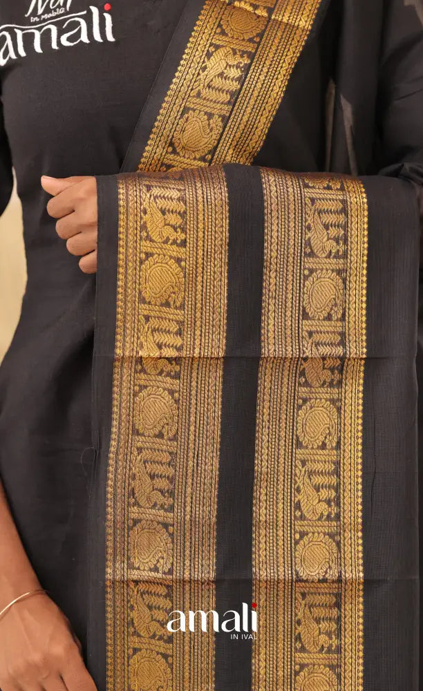 Black With Gold Chettinad Cotton Dupatta salwar