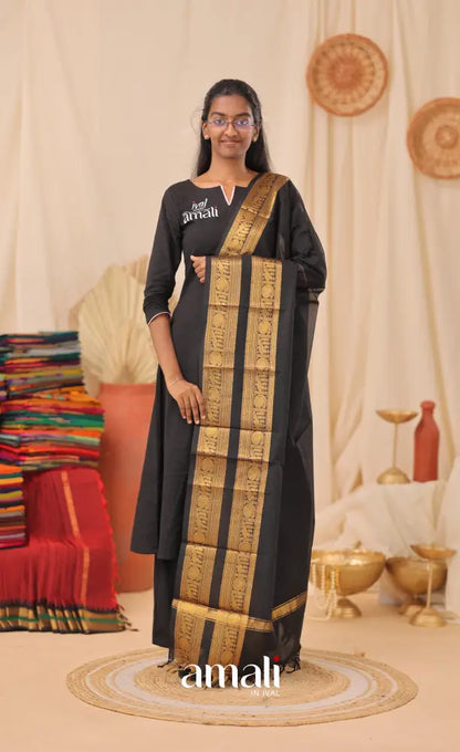 Black With Gold Chettinad Cotton Dupatta salwar