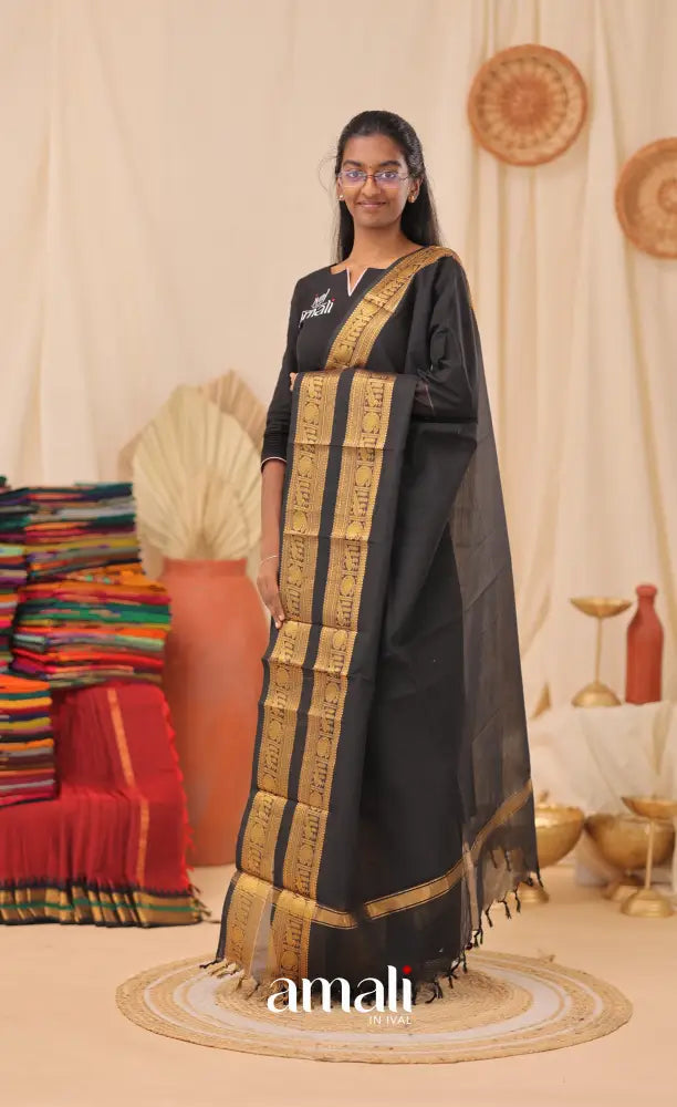 Black With Gold Chettinad Cotton Dupatta salwar