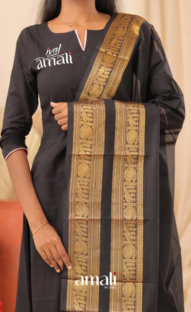 Black With Gold Chettinad Cotton Dupatta salwar