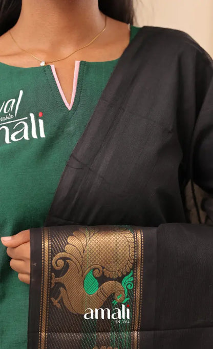 Black With Green Chettinad Cotton Dupatta salwar
