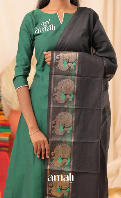 Black With Green Chettinad Cotton Dupatta salwar