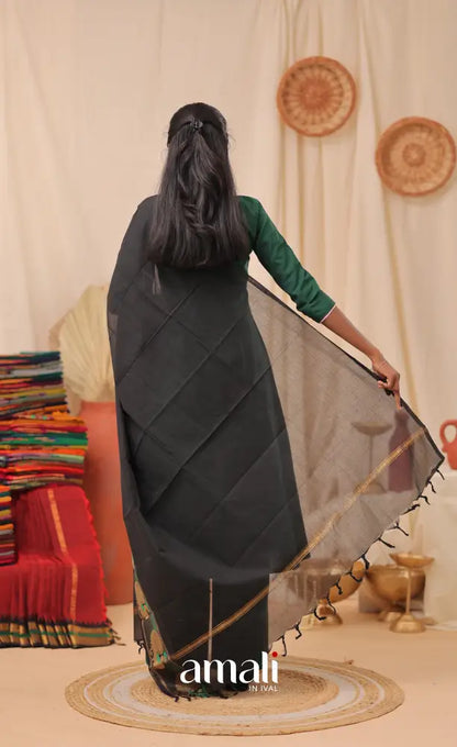 Black With Green Chettinad Cotton Dupatta salwar