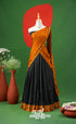 Black with Mustard Yellow Semi-Stitched Blended Silk Halfsaree Half Sarees