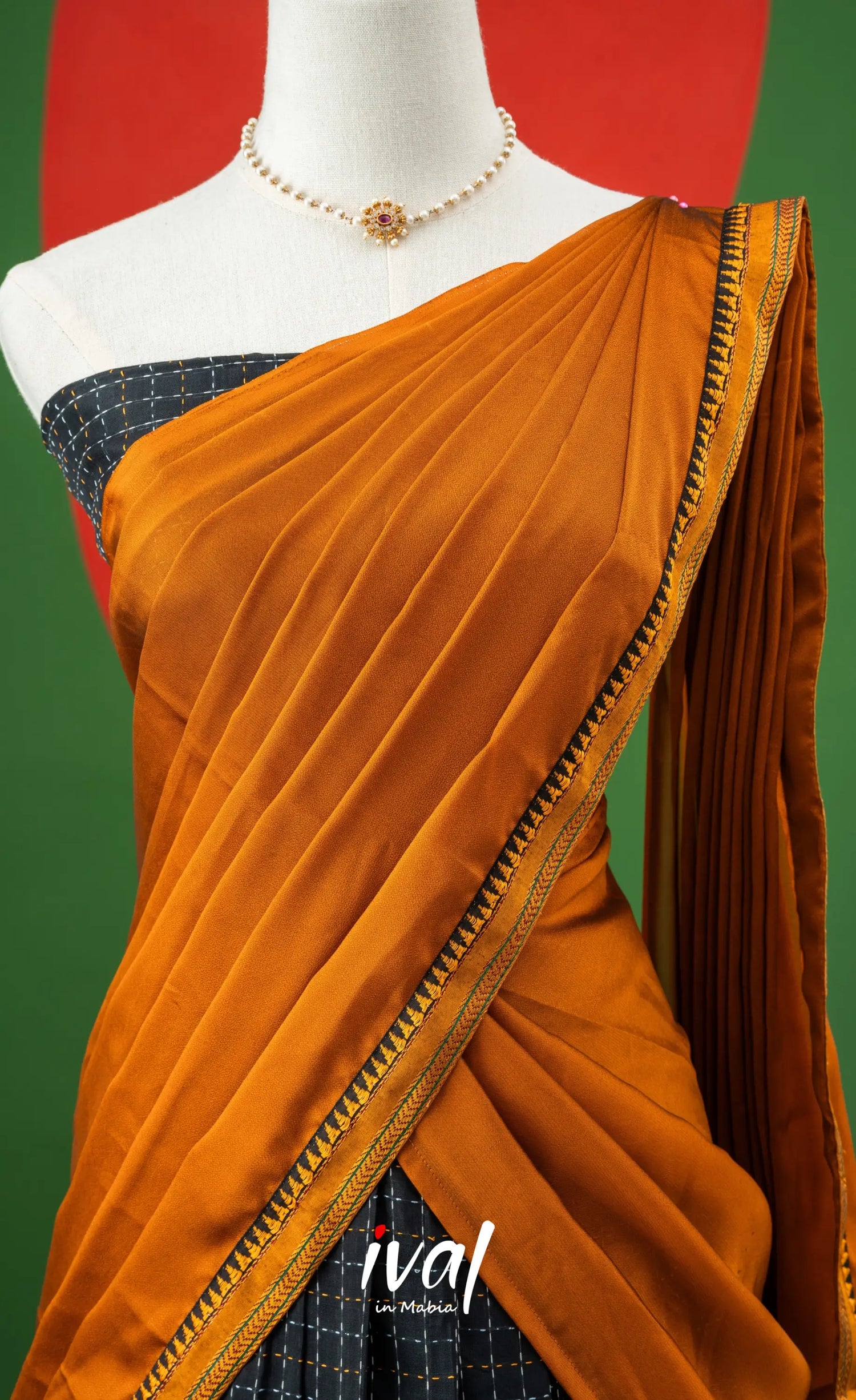 Black with Mustard Yellow Semi-Stitched Blended Silk Halfsaree Half Sarees