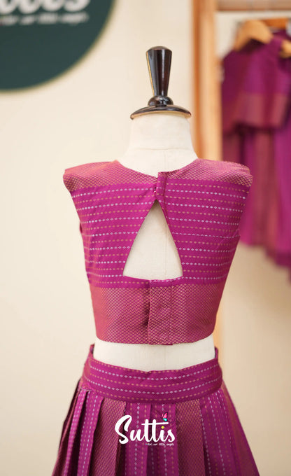 Blended Silk Crop Top and Skirt- Magenta - Kids-Suttis