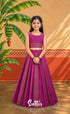 Blended Silk Crop Top and Skirt- Magenta - Kids-Suttis