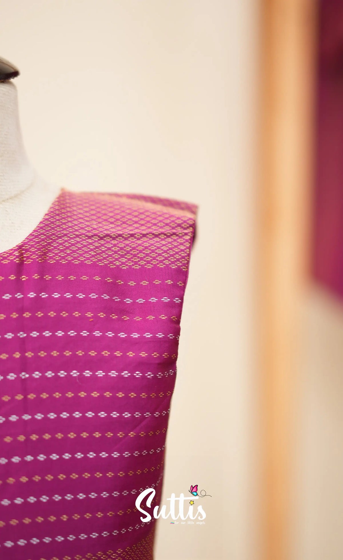 Blended Silk Crop Top and Skirt- Magenta - Kids-Suttis