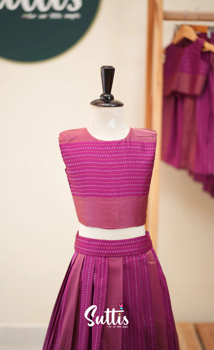 Blended Silk Crop Top and Skirt- Magenta - Kids-Suttis