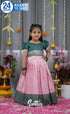 Blended Silk Croptop & Skirt Light Pink and Bottle Green Kids Suttis