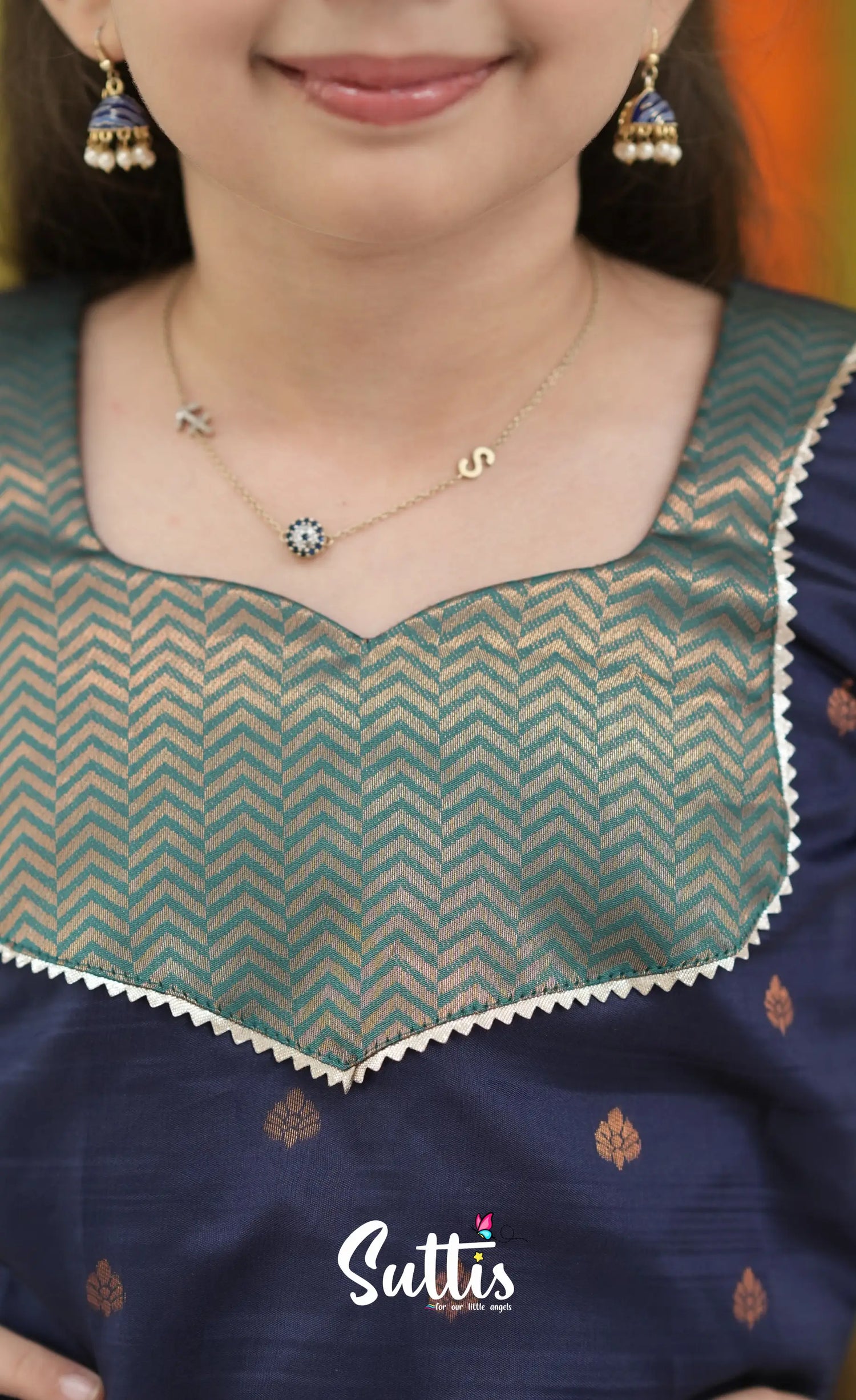 Blended Silk Pavadai Sattai - Blue and Navy Blue Kids-Suttis