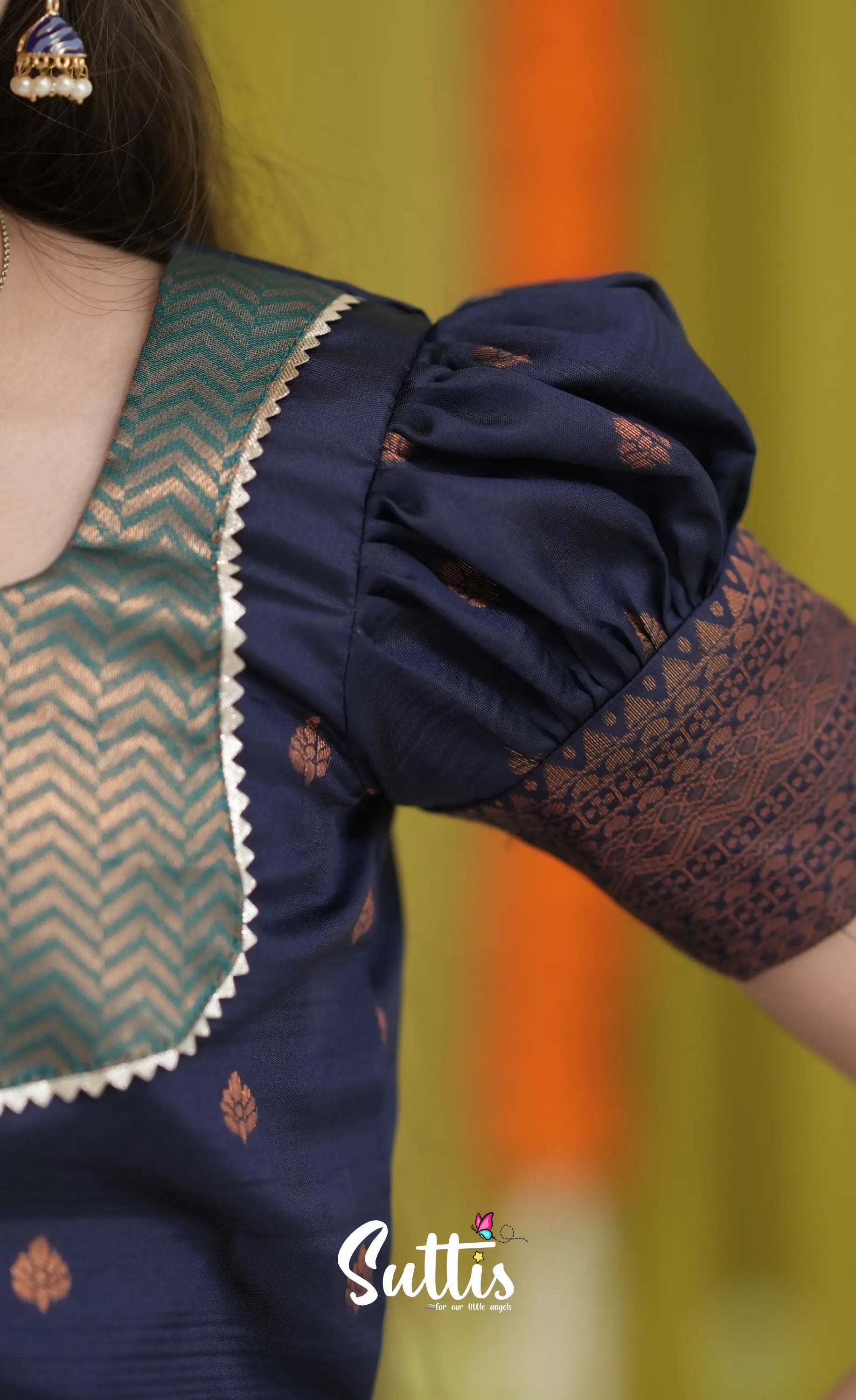 Blended Silk Pavadai Sattai - Blue and Navy Blue Kids-Suttis