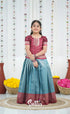 Blended Silk Pavadai Sattai Blue and Red Kids Suttis