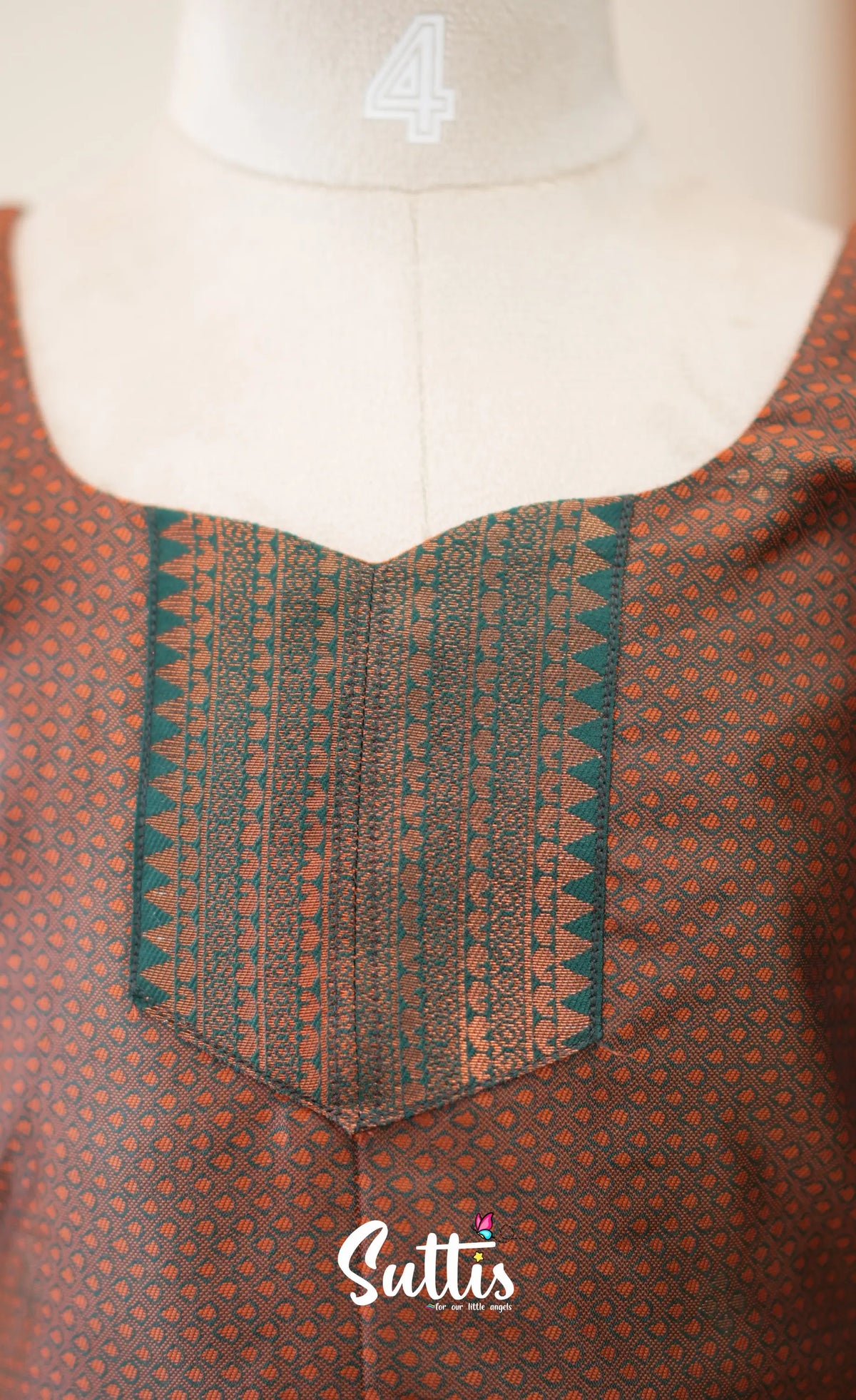 Blended Silk Pavadai Sattai - Brown and Deep Green - Kids-Suttis