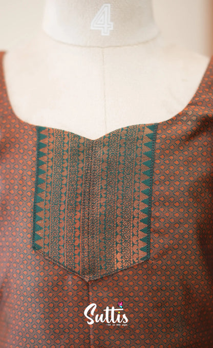 Blended Silk Pavadai Sattai - Brown and Deep Green - Kids-Suttis