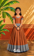 Blended Silk Pavadai Sattai - Brown and Teal Blue - Kids-Suttis