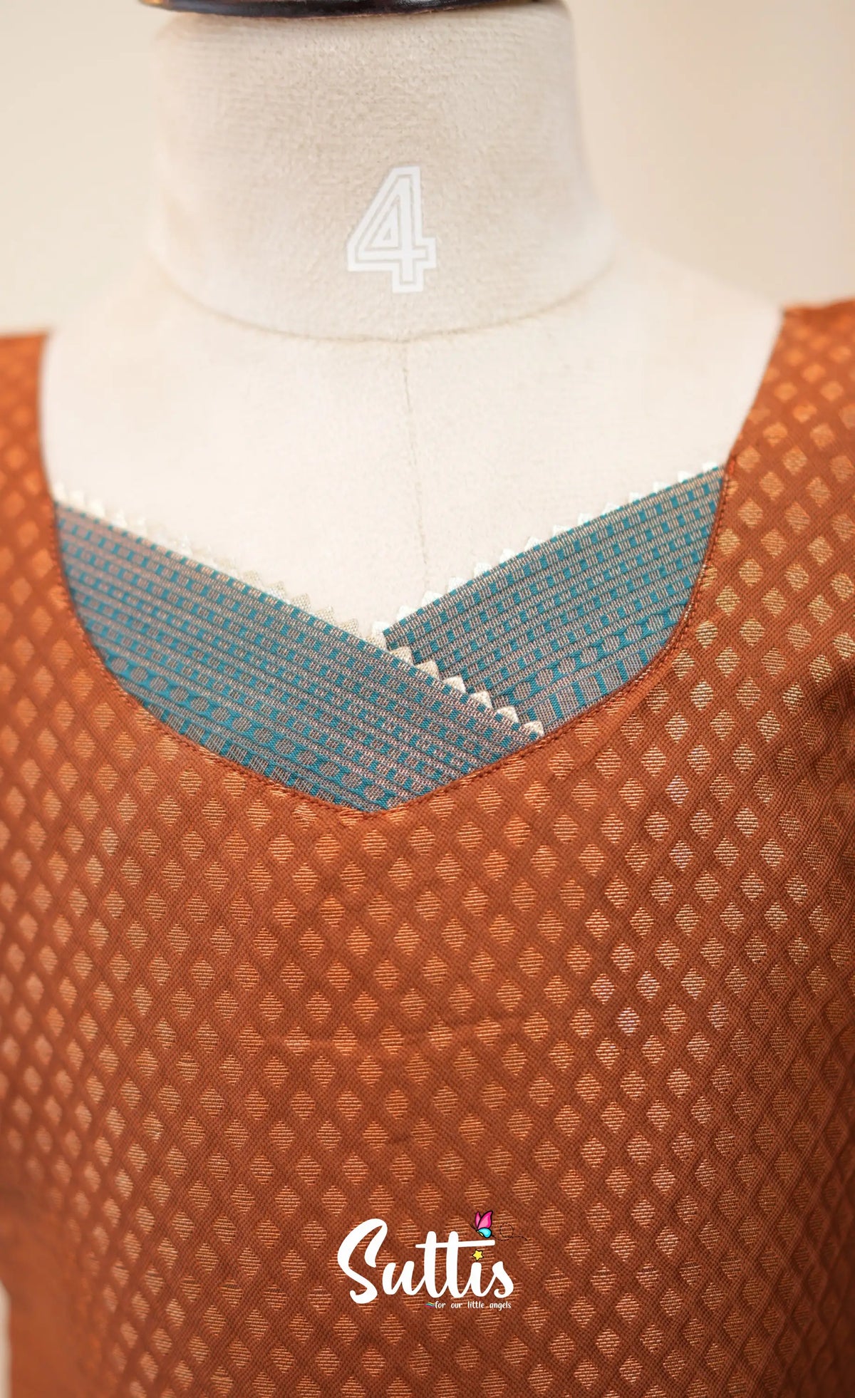 Blended Silk Pavadai Sattai - Brown and Teal Blue - Kids-Suttis