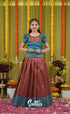 Blended Silk Pavadai Sattai - Brownish copper and Teal Kids-Suttis
