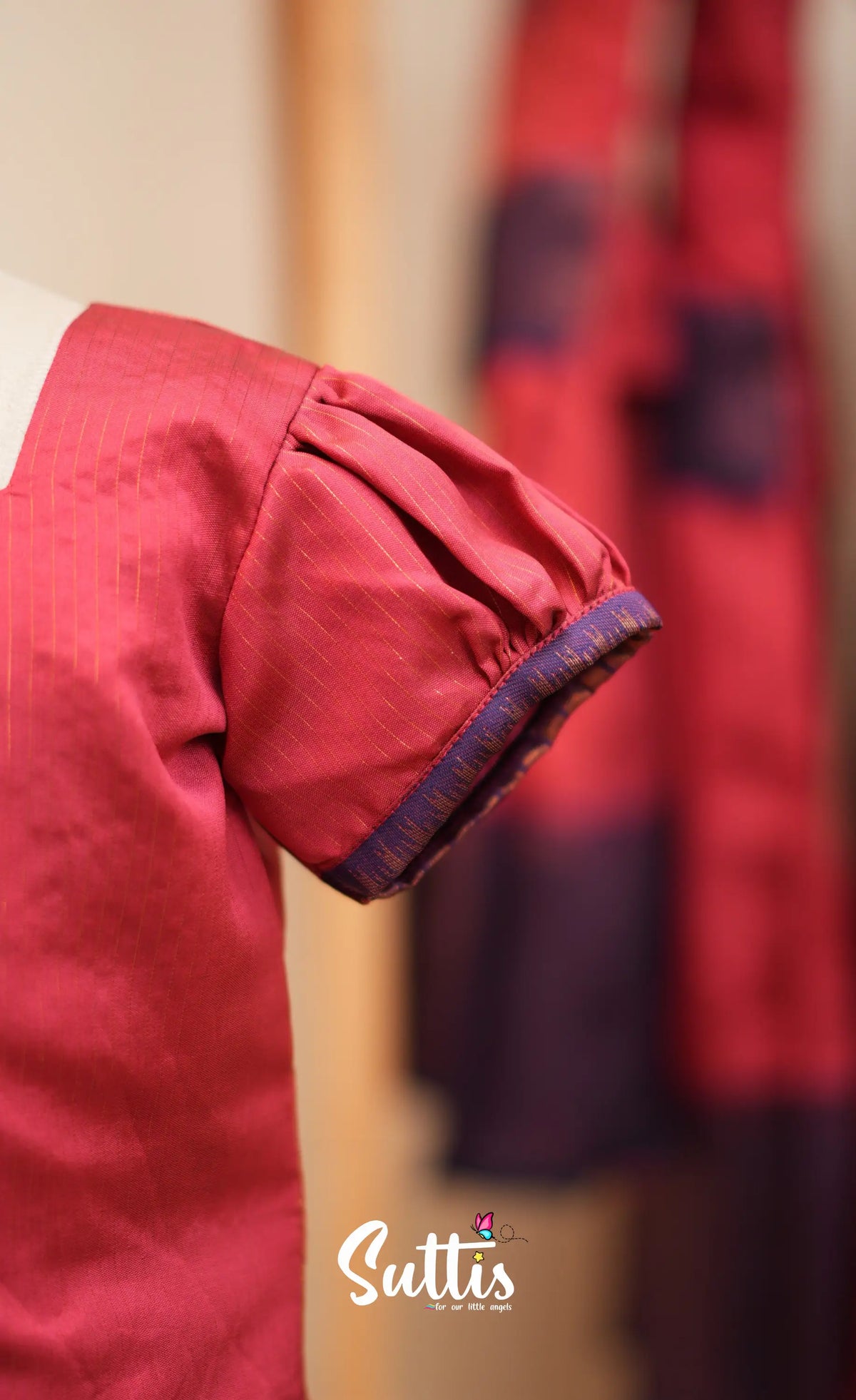 Blended Silk Pavadai Sattai - Coral Orange and Deep Blue - Kids-Suttis