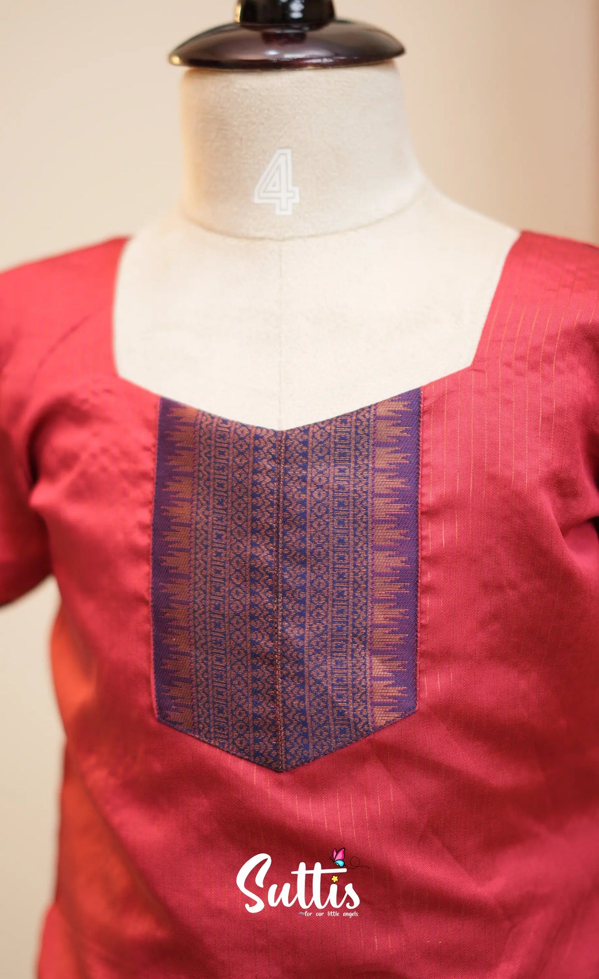 Blended Silk Pavadai Sattai - Coral Orange and Deep Blue - Kids-Suttis