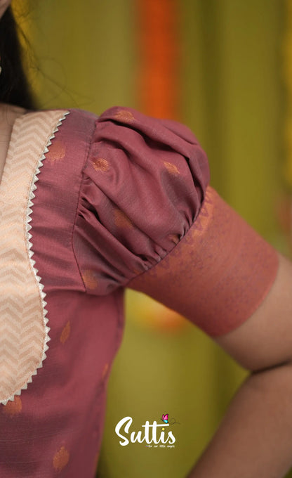 Blended Silk Pavadai Sattai - Cream and dull Maroon Kids-Suttis