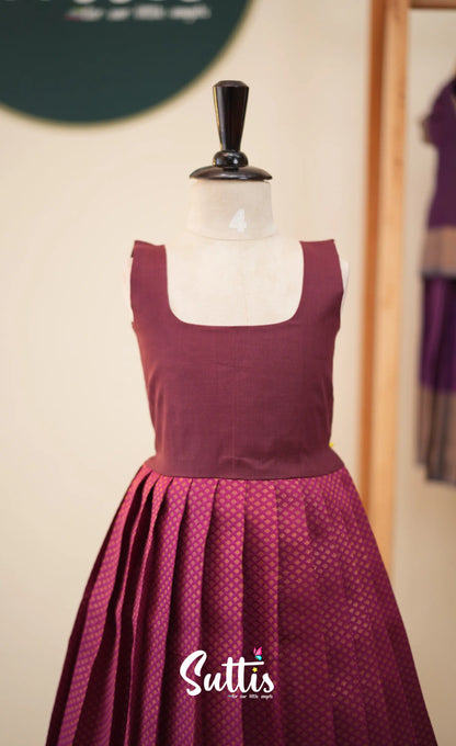 Blended Silk Pavadai Sattai - Dark Magenta and Pink - Kids-Suttis