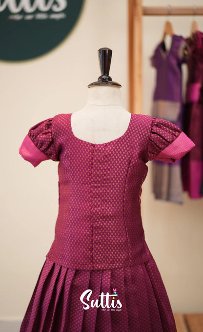 Blended Silk Pavadai Sattai - Dark Magenta and Pink - Kids-Suttis