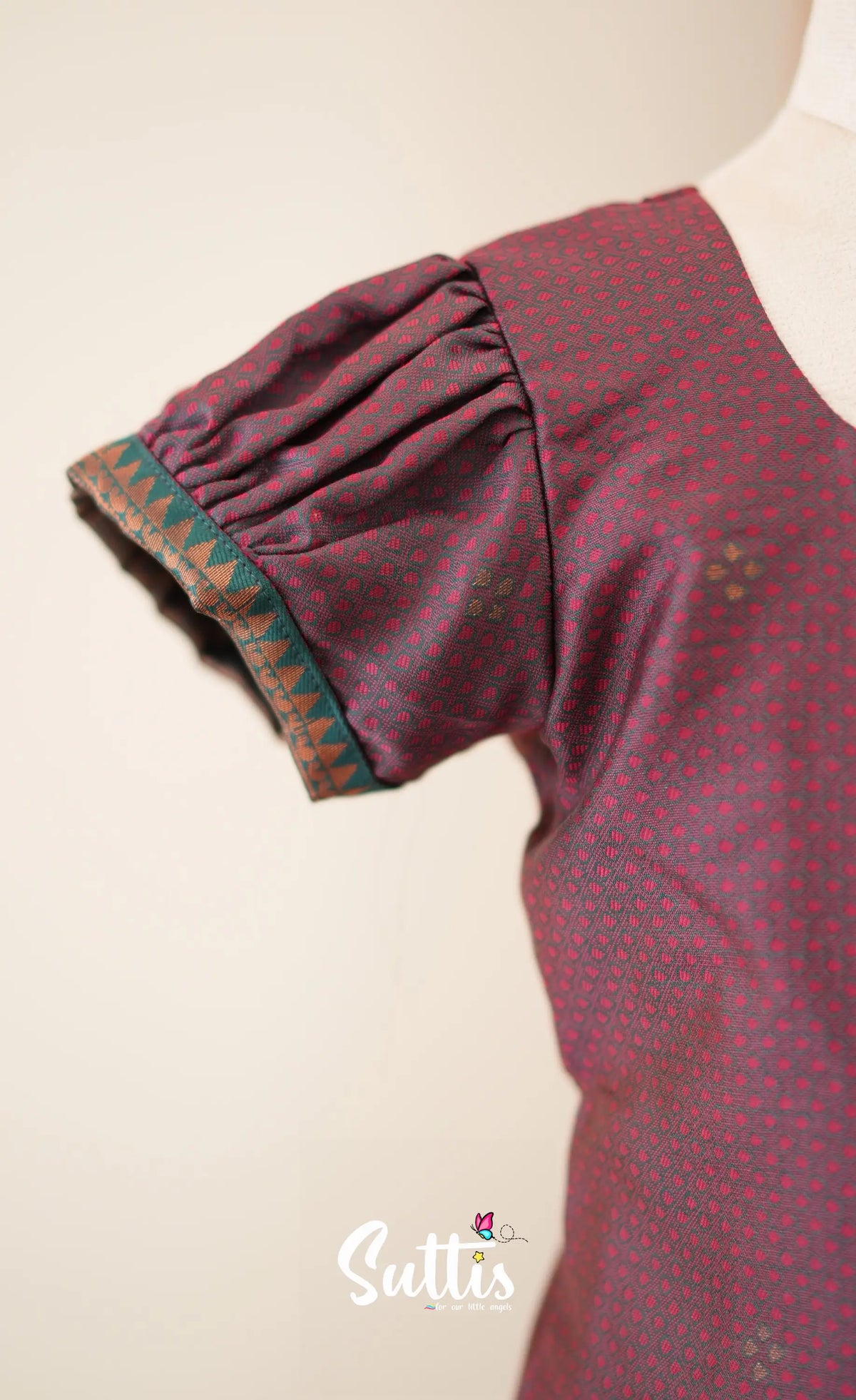 Blended Silk Pavadai Sattai - Dark Maroon and Deep Green - Kids-Suttis
