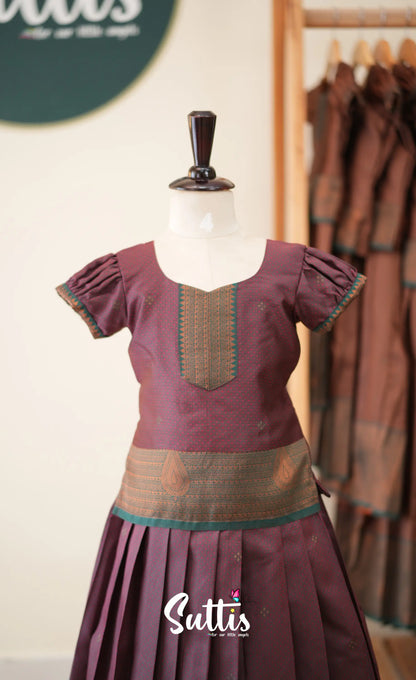 Blended Silk Pavadai Sattai - Dark Maroon and Deep Green - Kids-Suttis