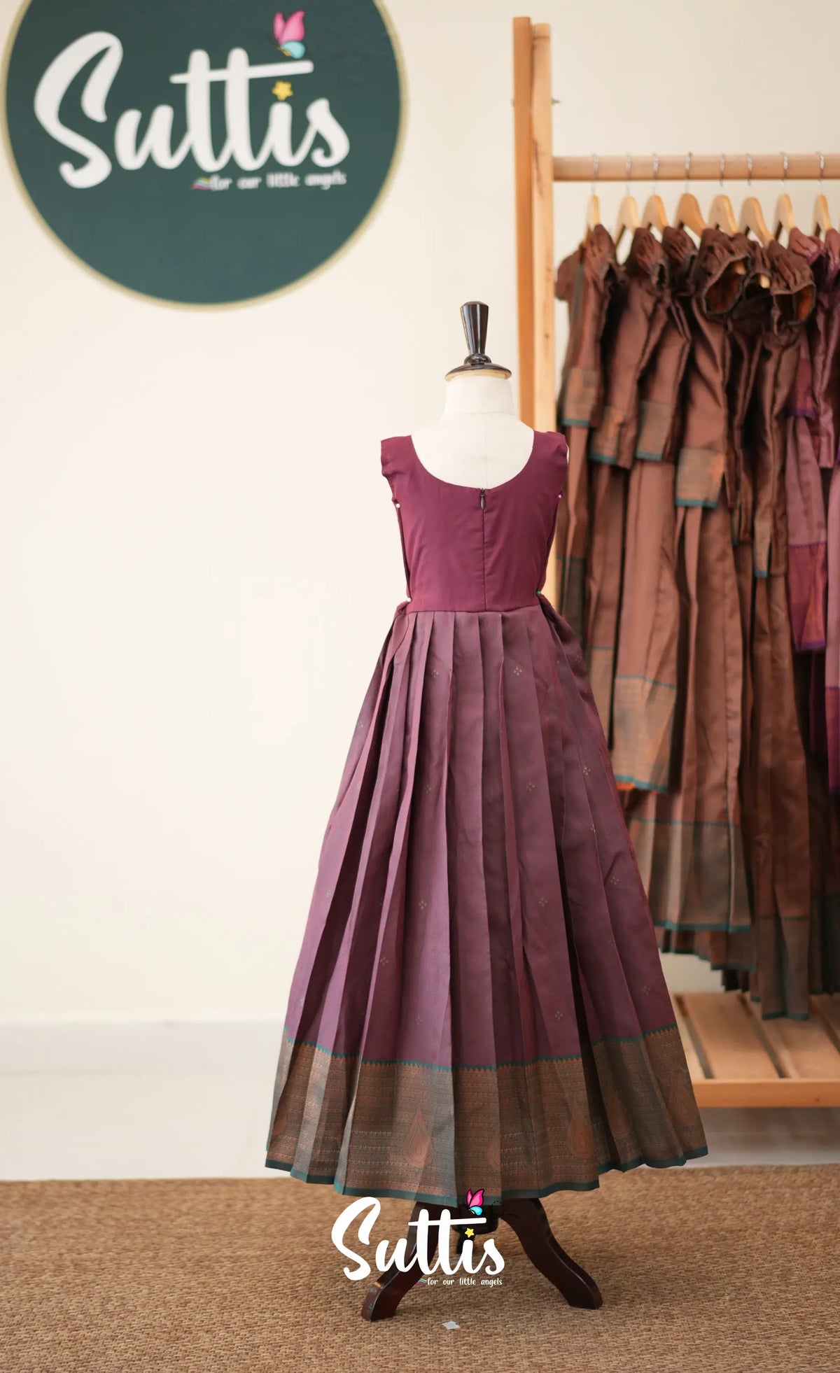 Blended Silk Pavadai Sattai - Dark Maroon and Deep Green - Kids-Suttis