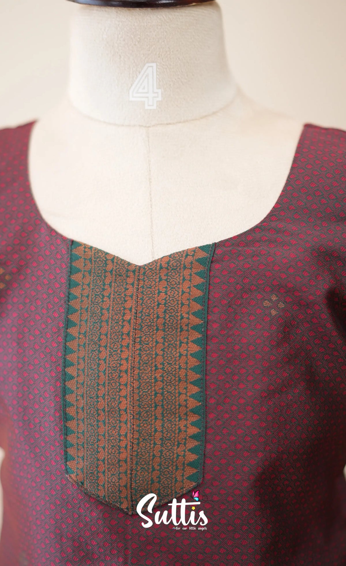 Blended Silk Pavadai Sattai - Dark Maroon and Deep Green - Kids-Suttis