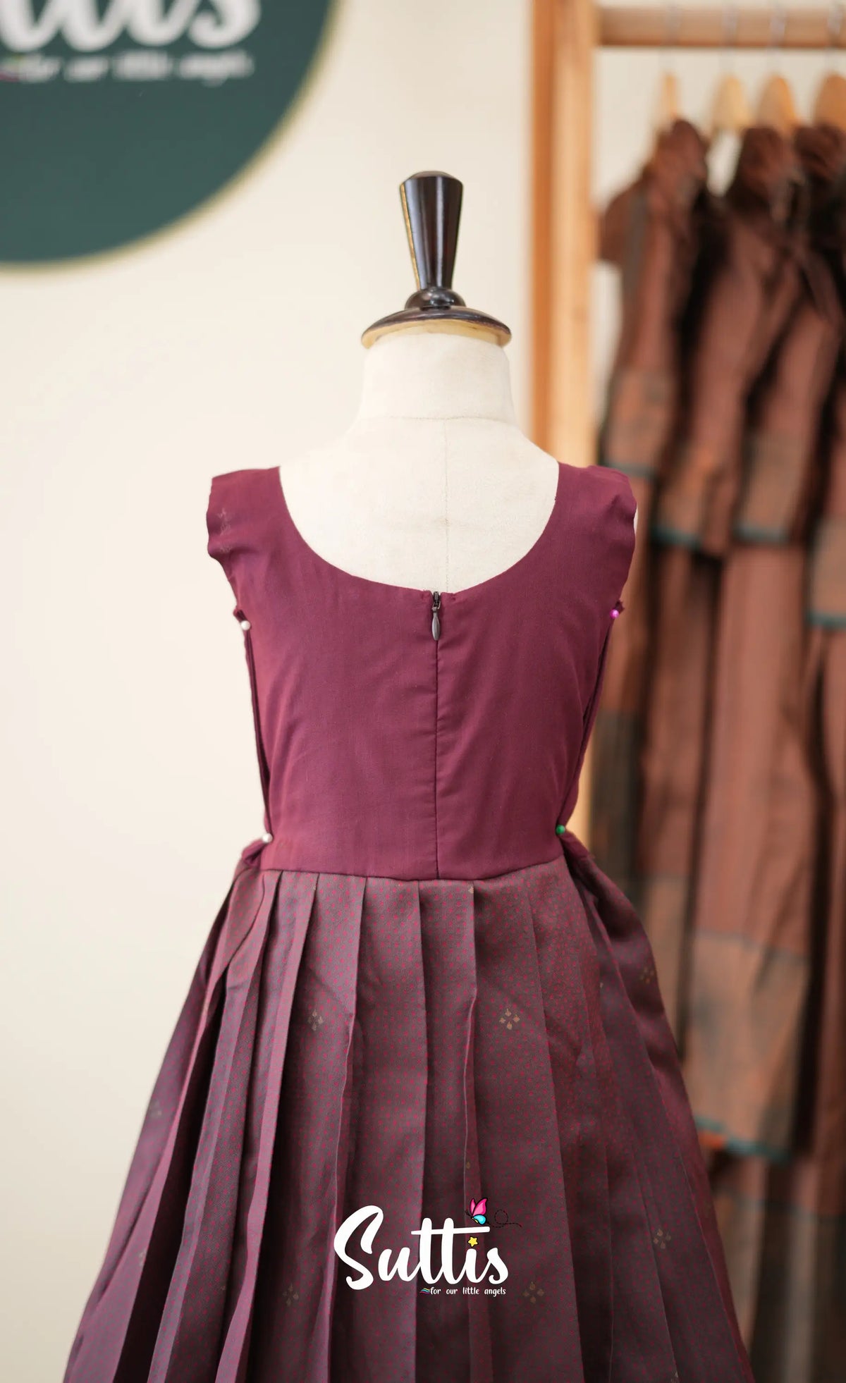 Blended Silk Pavadai Sattai - Dark Maroon and Deep Green - Kids-Suttis