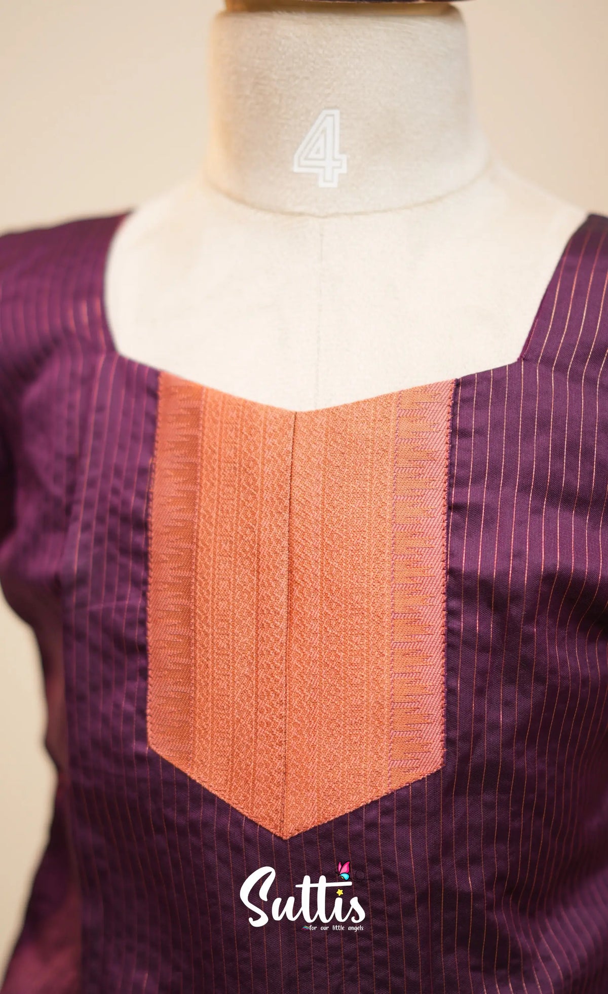 Blended Silk Pavadai Sattai - Dark Purple and Peach - Kids-Suttis