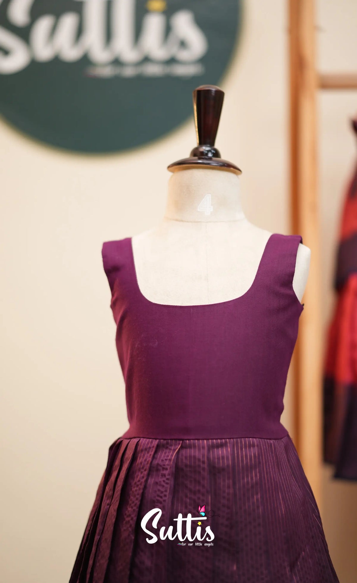 Blended Silk Pavadai Sattai - Dark Purple and Peach - Kids-Suttis