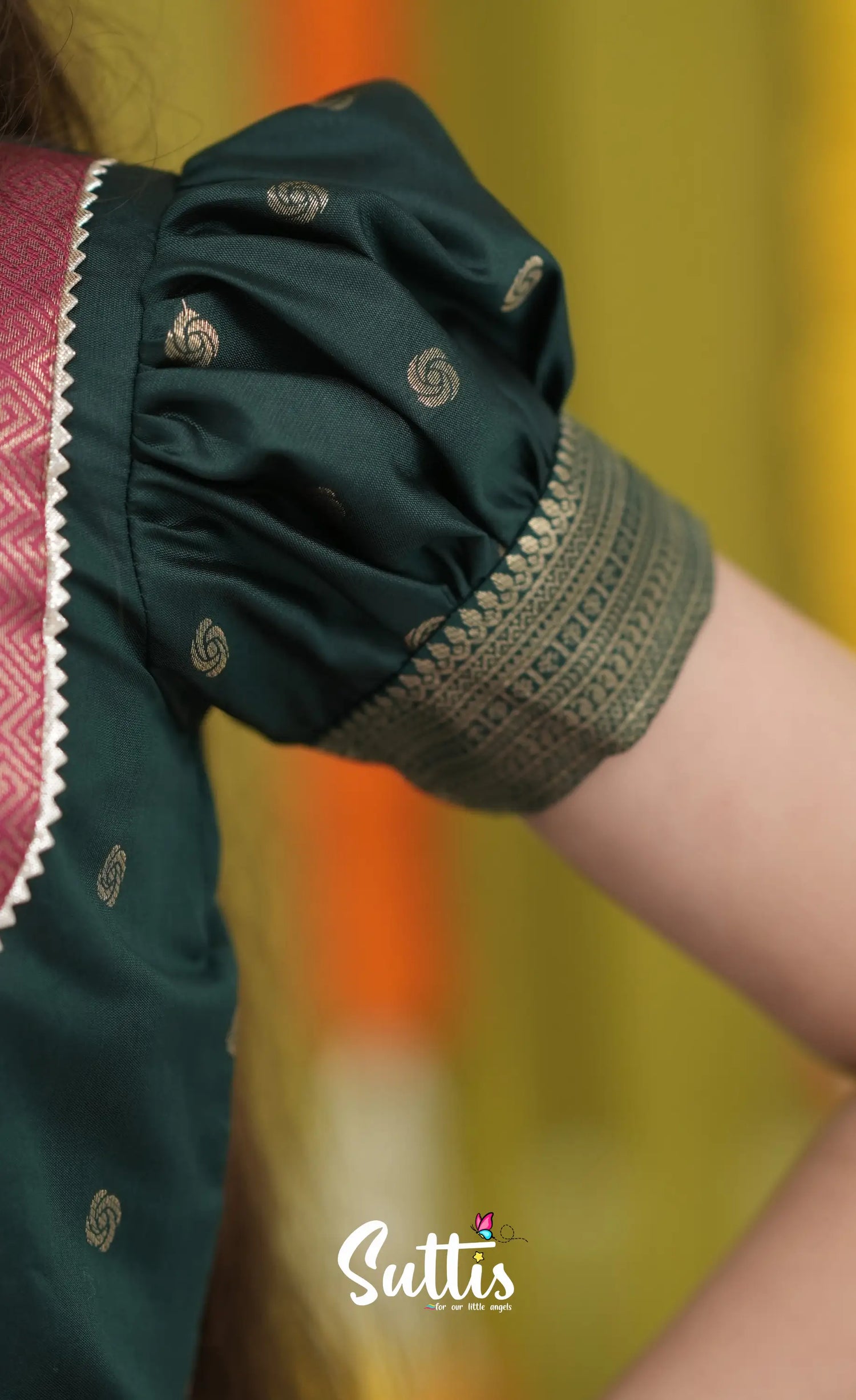 Blended Silk Pavadai Sattai - Deep Pink and Dark Green Kids-Suttis