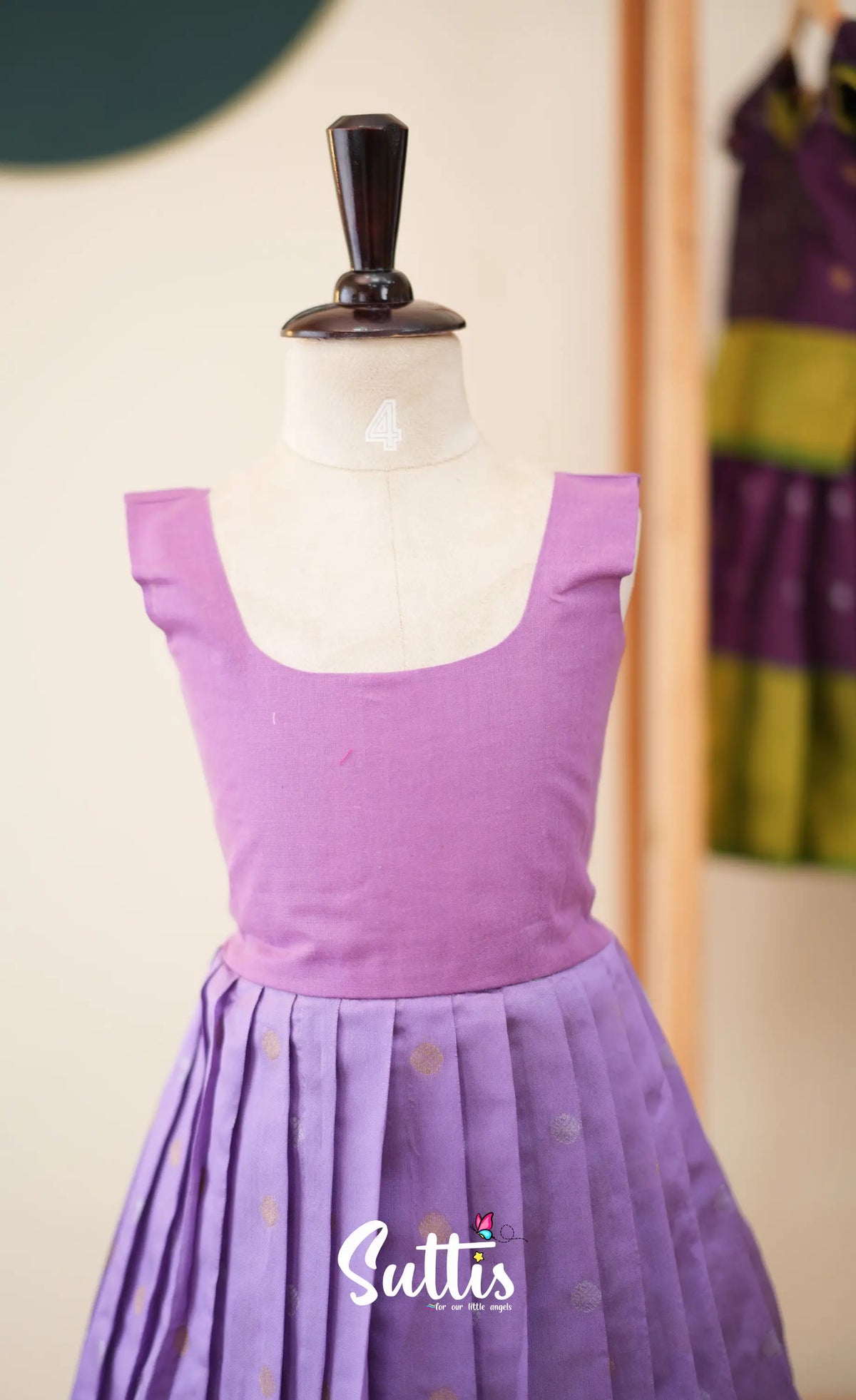 Blended Silk Pavadai Sattai - Lavender and Coral Orange - Kids-Suttis