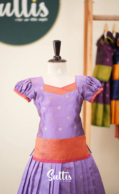 Blended Silk Pavadai Sattai - Lavender and Coral Orange - Kids-Suttis