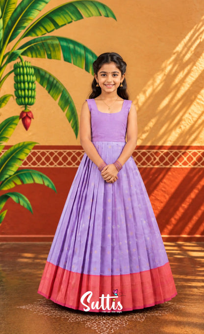 Blended Silk Pavadai Sattai - Lavender and Coral Orange - Kids-Suttis