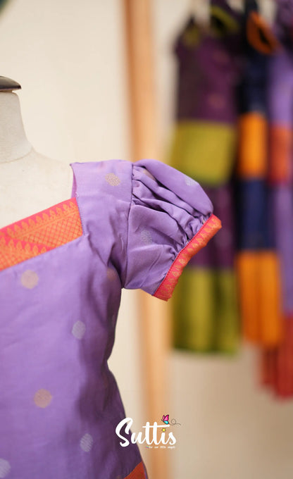 Blended Silk Pavadai Sattai - Lavender and Coral Orange - Kids-Suttis