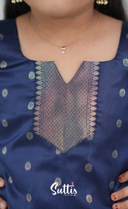 Blended Silk Pavadai Sattai Lavender and navy Blue Kids Suttis