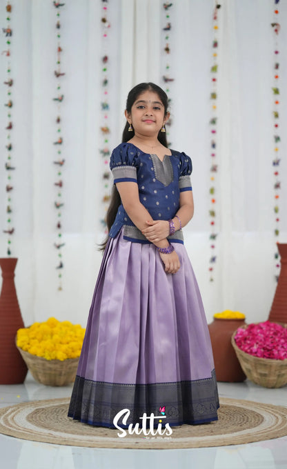 Blended Silk Pavadai Sattai Lavender and navy Blue Kids Suttis