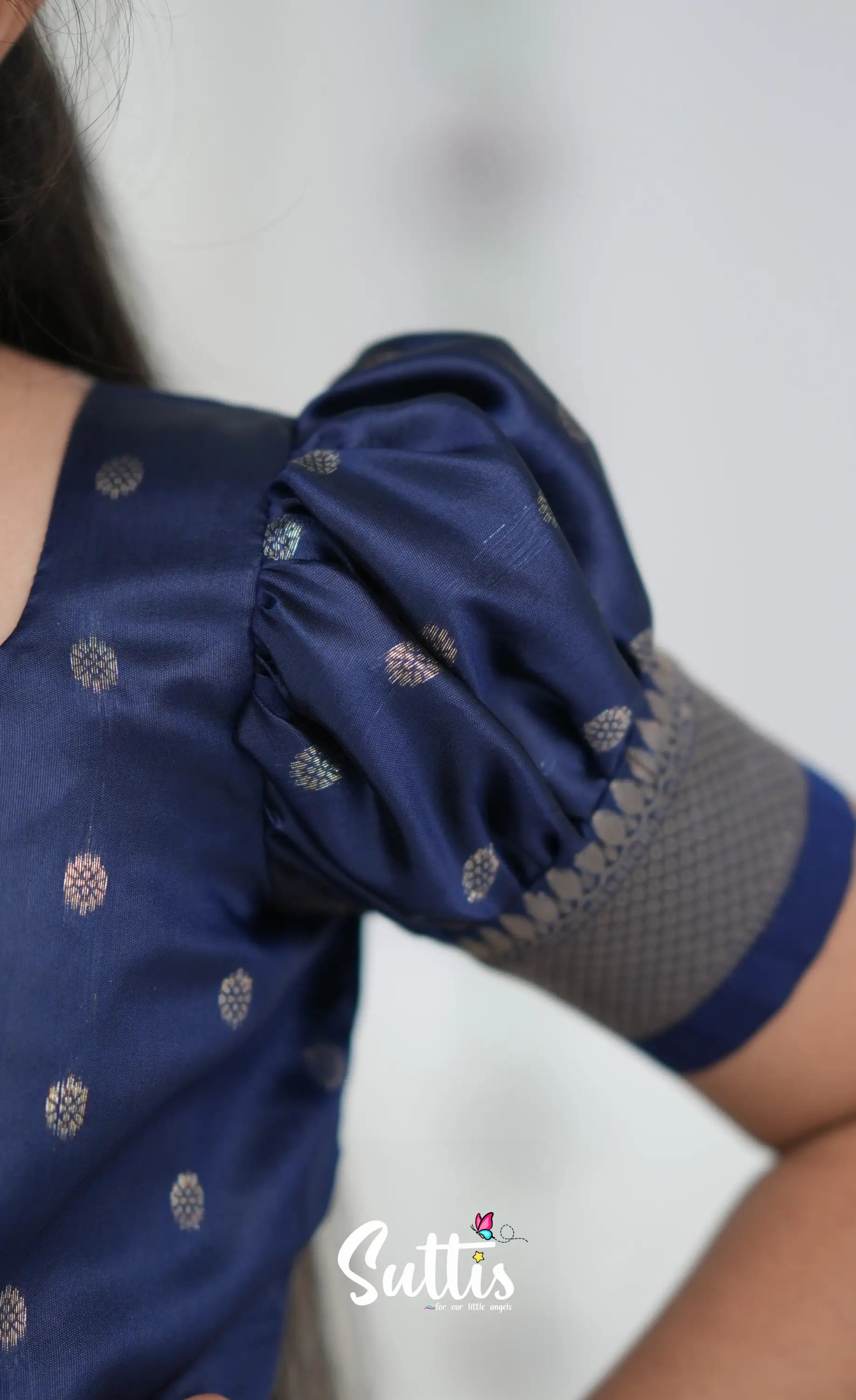 Blended Silk Pavadai Sattai Lavender and navy Blue Kids Suttis