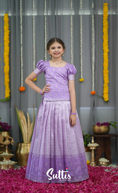 Blended Silk Pavadai Sattai - Lavender and White Kids-Suttis
