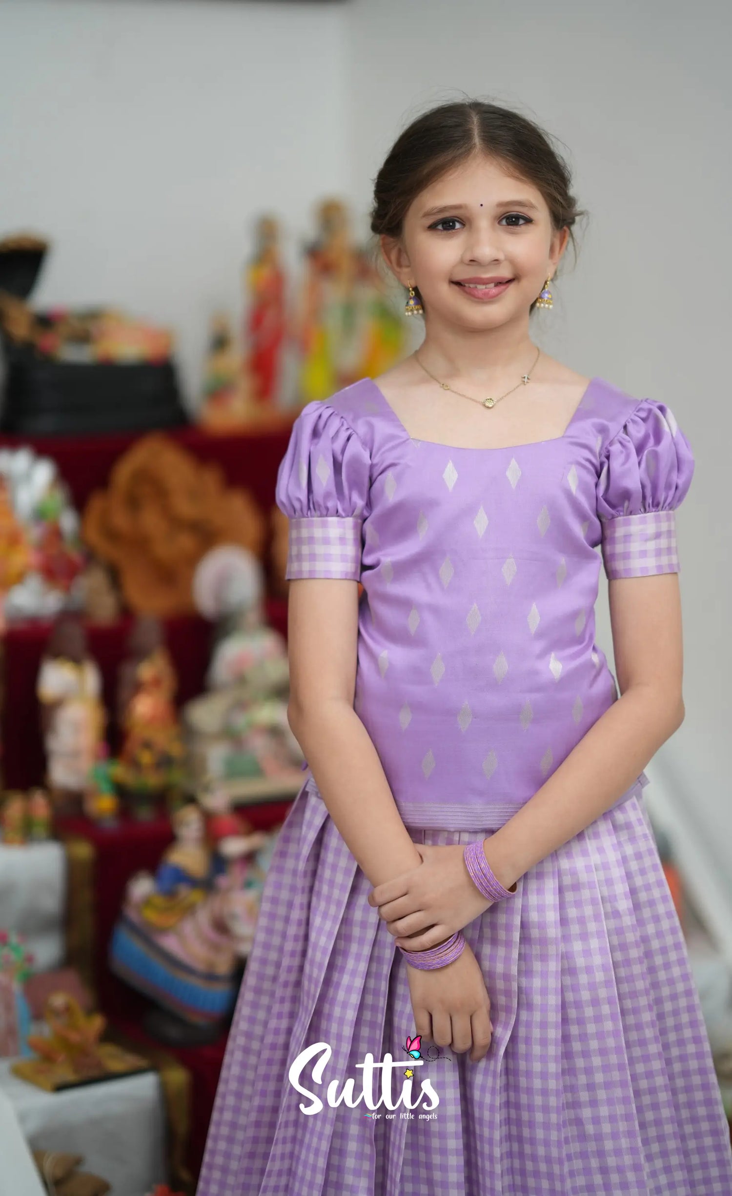 Blended Silk Pavadai Sattai - Lavender and White Kids-Suttis